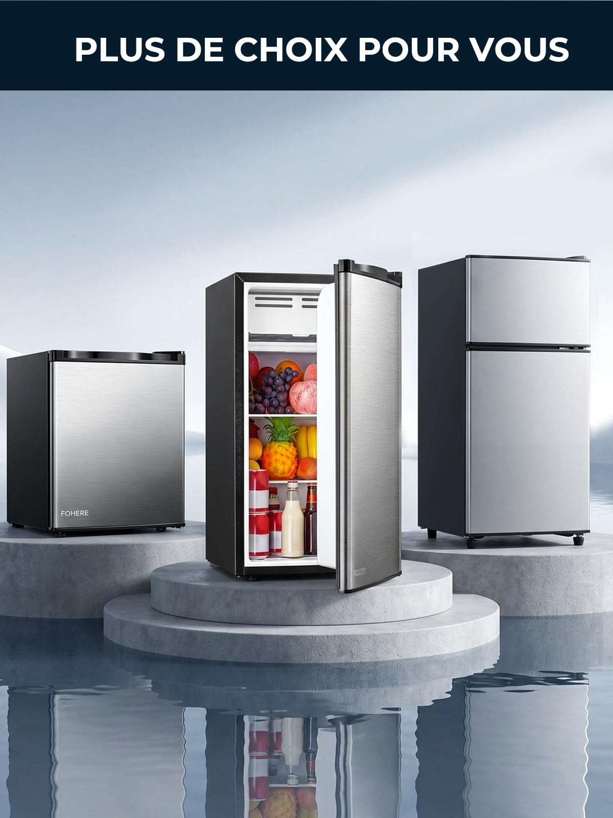 FOHERE Mini Réfrigérateur avec Congélateur 76L, Petit Frigo Silencieux 2 Portes (50L+26L) pour Chambre Universitaire et Studio, Mini Bar Autonome Économe en Énergie pour Boisson et Glaçons, 43dB