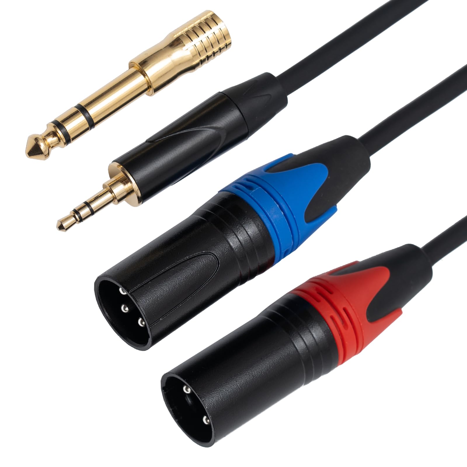 Dual-Stecker XLR auf 1/8 Y-Splitter-Kabel, mit extra vergoldetem 1/4-Zoll-auf-3,5-mm-Adapter, unsymmetrischer 3,5-mm-Mini-Klinkenstecker, TRS-Stereo-Aux auf Doppel-XLR-Stecker, Interconnect Audio Mic