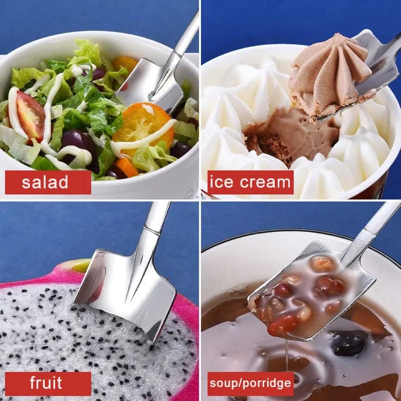 Miniatura 6 de Pinenjoy Juego de 6 tenedores de cuchara de pala de acero inoxidable 1810 (304) utensilios con forma de pala de 6.1 pulgadas, cuchara de revolver