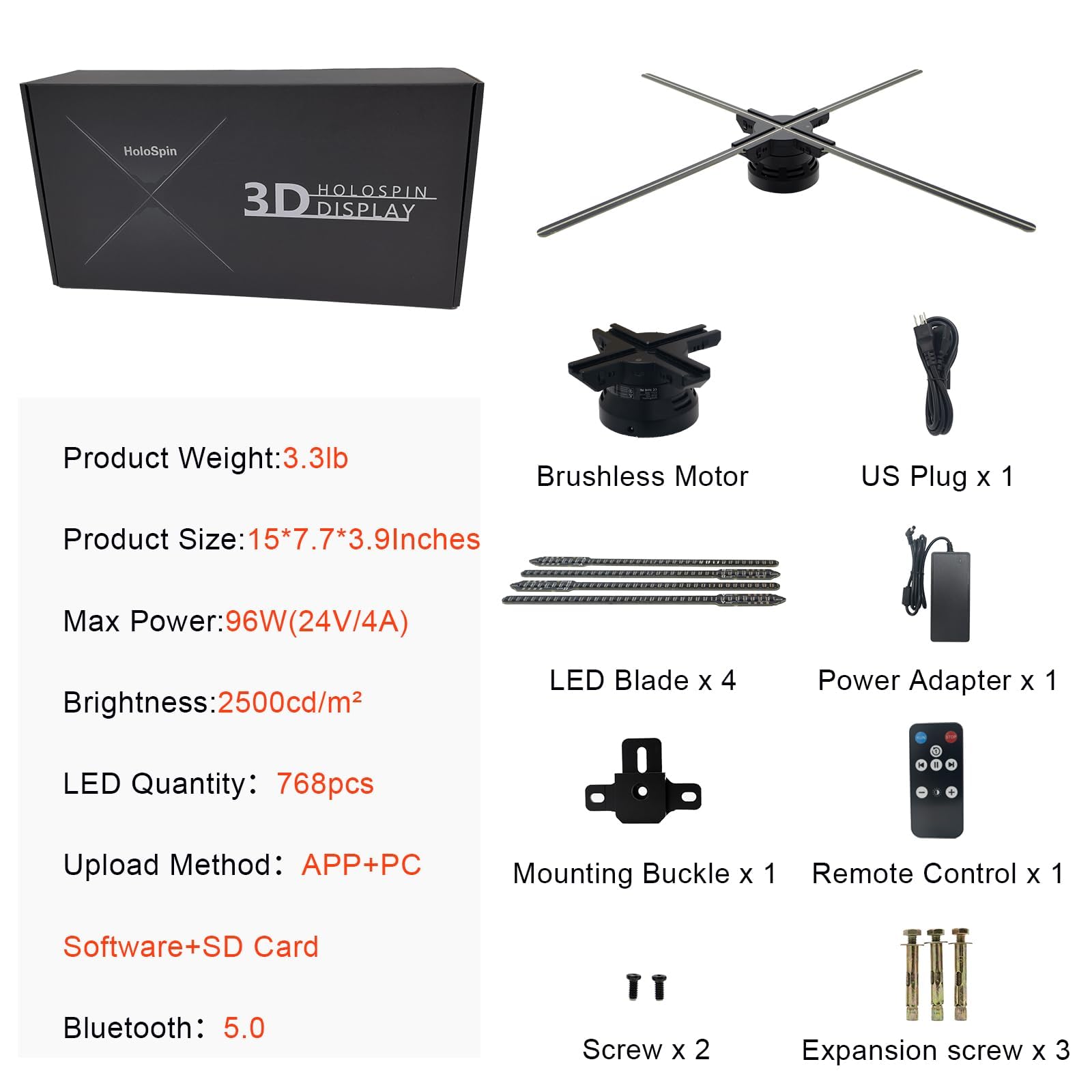 65CM 3D Hologramm Projektor mit WiFi und Bluetooth,3D Hologramm Fan mit 768 LEDs und 2500 cd/m² und 1500 Gratis 3D Videos,Hologramm Ventilator für Ausstellungen,Einkaufszentren,Kinos,Flughä