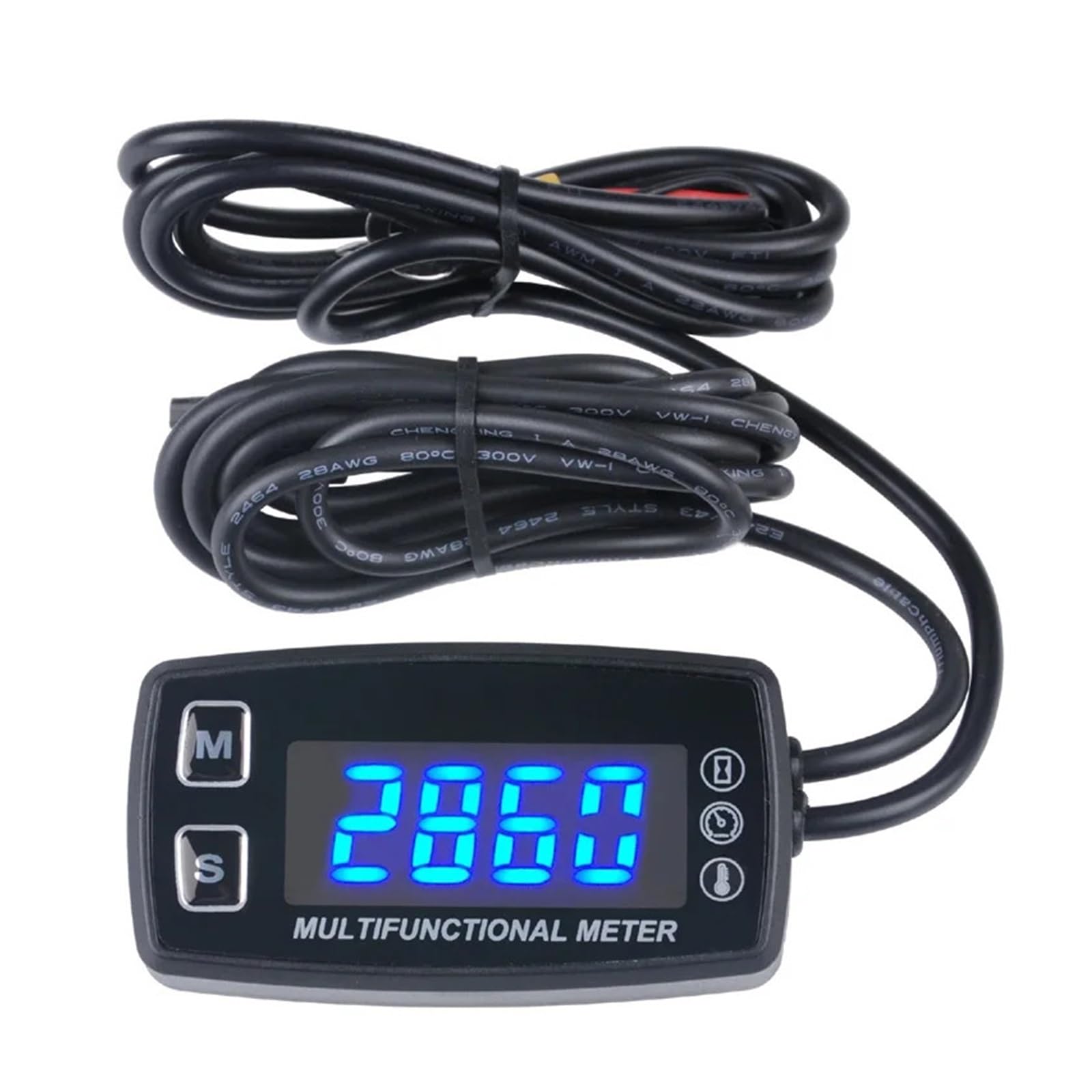 Pantalla Temperatura RPM Medidor Horas Motor LED Digital Recordatorio Mantenimiento Funcionamiento Alimentación Externa para Cortacésped Fueraborda Velocímetro Tacómetro