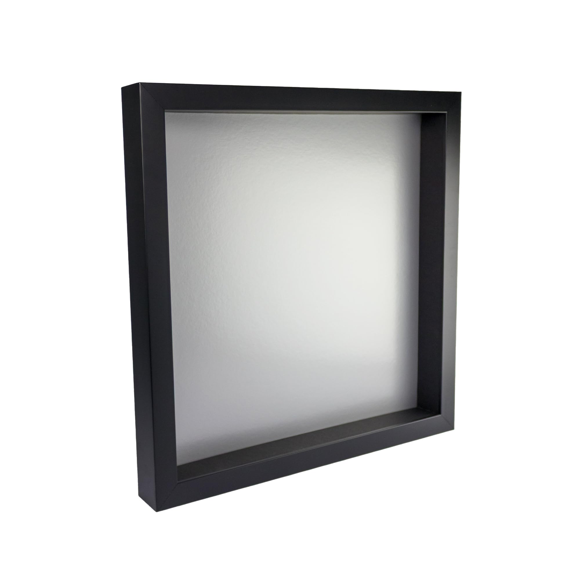 30x30 Shadow Box Frame Black Wood with a 1 3/4" Usable Display Depth Includes a Silver Acid-Free Backing Board, UV Resistant Acrylic, and Hanging