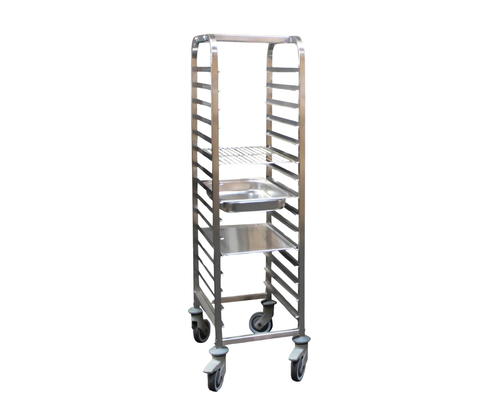 L2G - Chariot de Transport à Plateaux en INOX - Adapté aux Grilles et au Bacs Gastros - Glissières Anti-Chute avec Butée 2 Côtés - 600x400-15 Niveaux