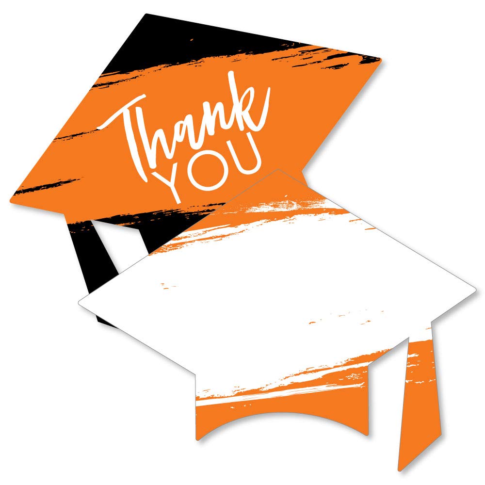 Big Dot of Happiness Orange Grad - Best is Yet to Come - Shaped Cards - Graduation Party Thank You Note with Envelopes