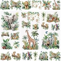 WANDIC 3 Sheets Flora and Fauna Rub on Transfer Stickers Giraffe Decals Elephant Stickers Waterproof Decals,15 * 30CM