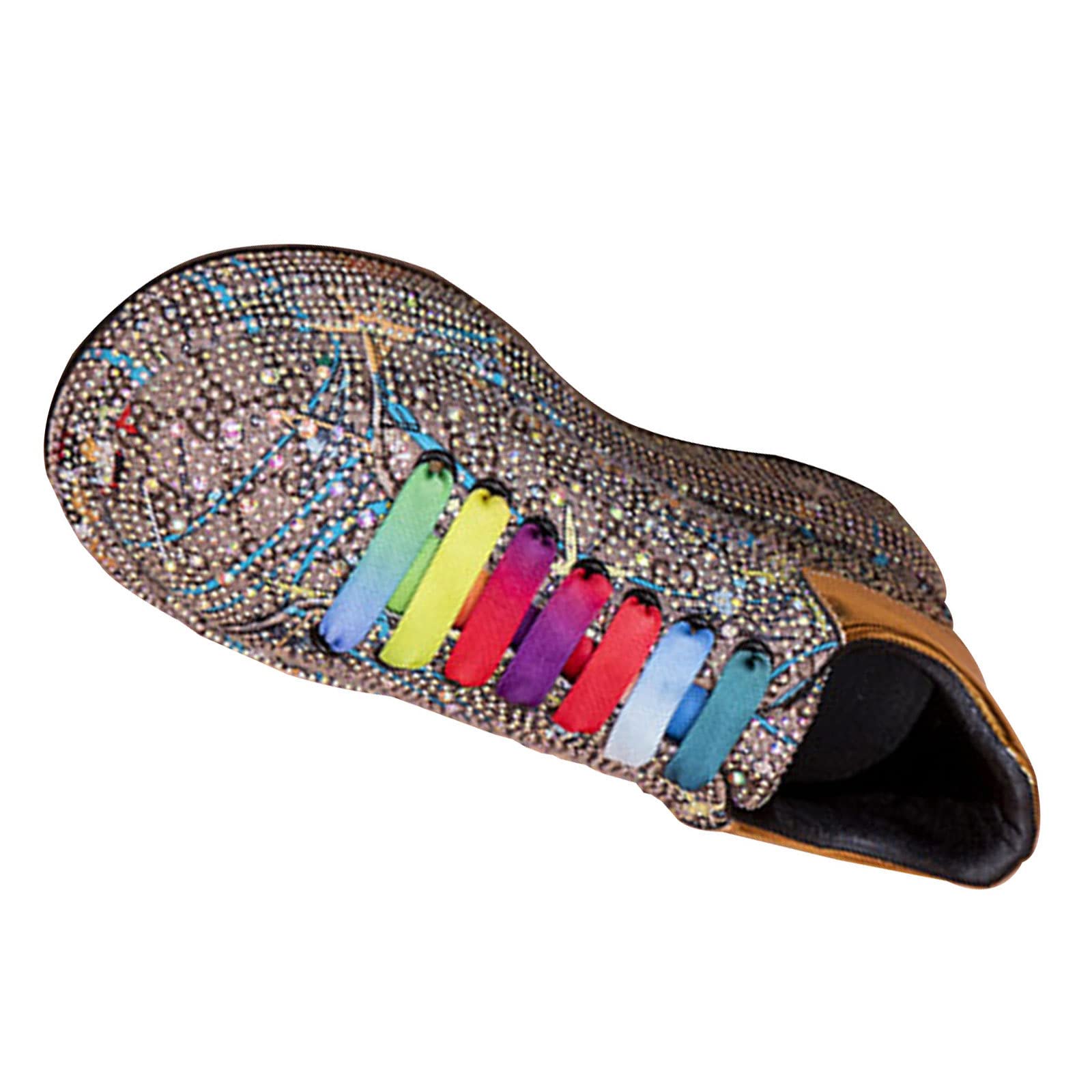 Chaussures plates plateforme dorées à strass avec semelle épaisse amortissante pour femme