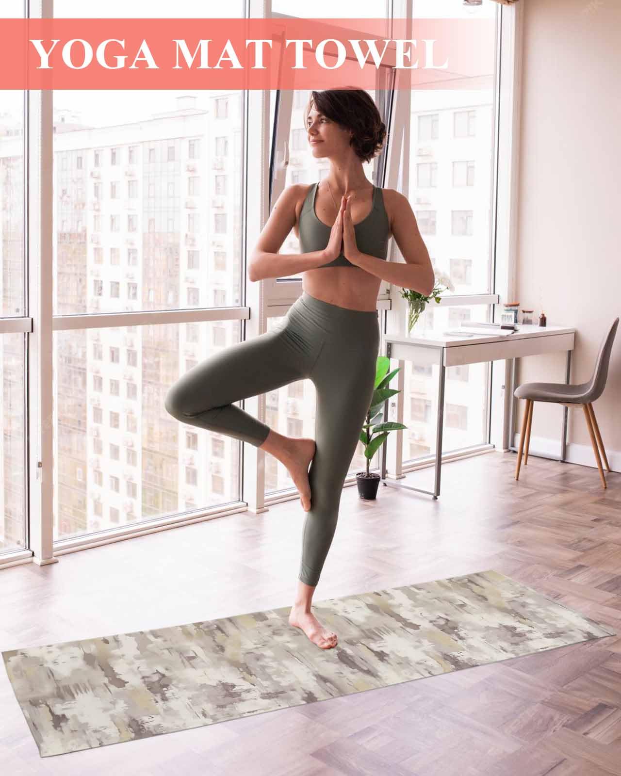 DecorLovee Yoga Mat Towel for Hot Yoga, Beige Abstract Absorb Sweat Microfiber Yoga Towel Non Slip Yoga Mat Towel with 4 Corner Pockets for Bikram, Modern Oil Painted Art Contemporary 26