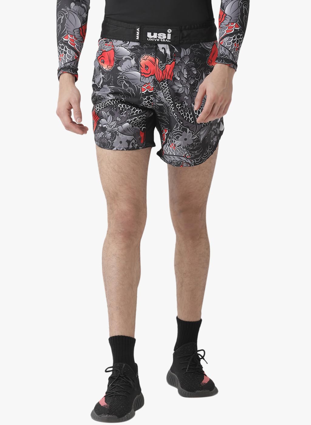 USI UNIVERSAL Pantaloncini da uomo, 411K Koi Fish, pantaloncini MMA per allenamento e kickboxing, combattimento per arti marziali, combattimento in gabbia, Muay Thai, boxe