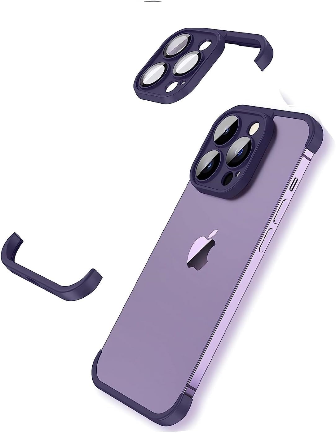 Real Bare Frameless Phone Case Designed for iPhone 12 Pro Max, Camera Lens Protector, Shockproof TPU Corner Pad for iPhone 12 Pro Max, 6.7 Inch - Dark Purple