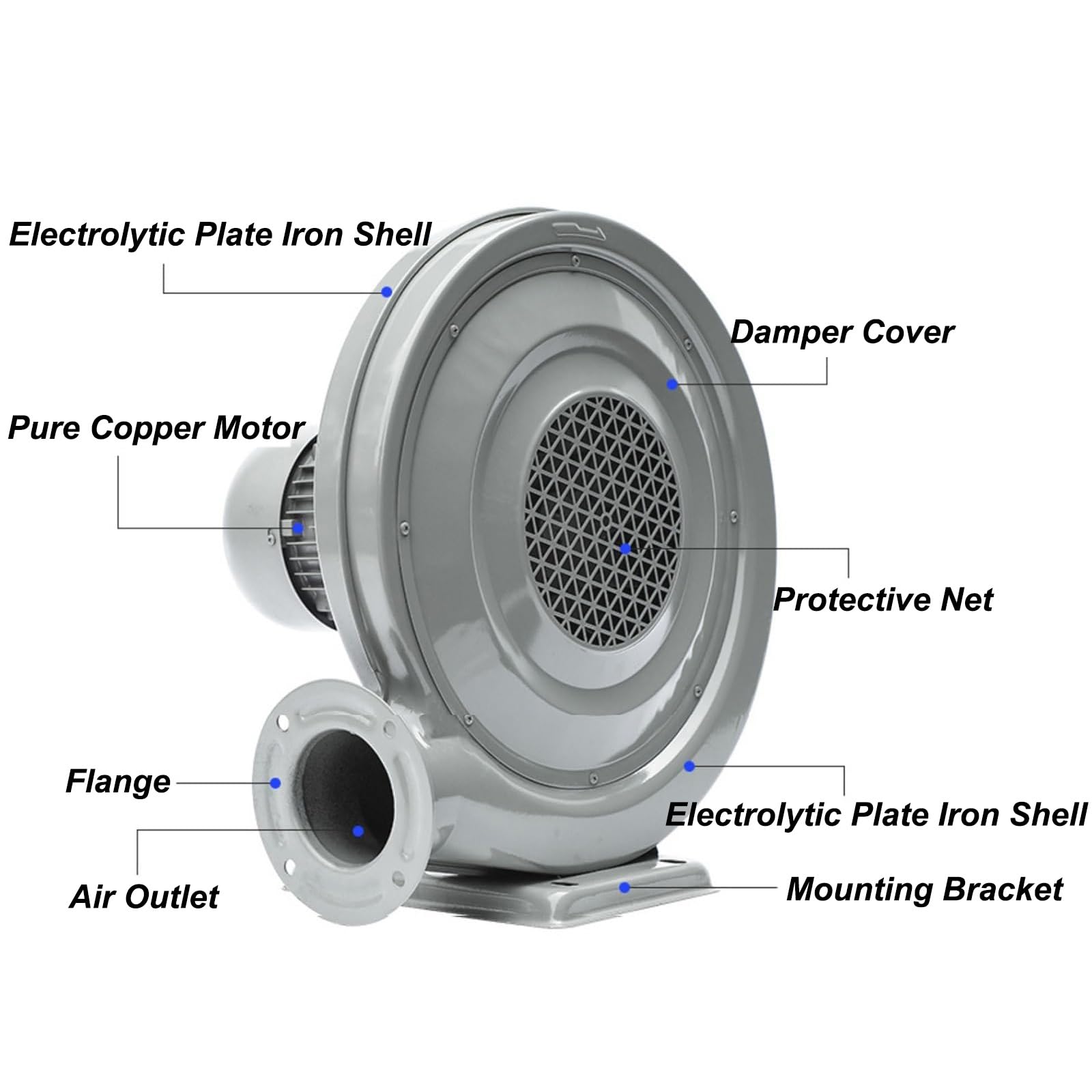 Ventilateur Électrique Pour Structures Gonflables, Ventilateur Centrifuge Pour Barbecues, Ventilateur Forgé, Moteur à Fil de Cuivre, Sortie D'air Ronde, Combustion de Chaudière, Produit Gonflable(1100