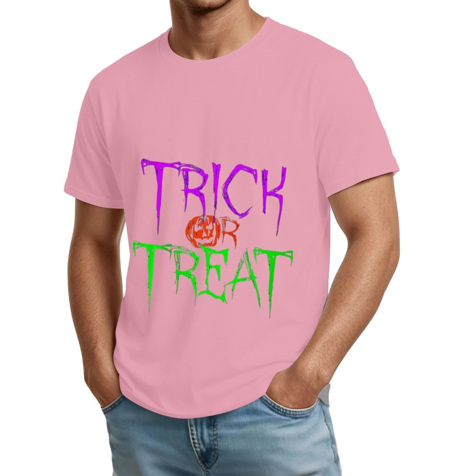 DENGJIAMY - Camiseta de manga corta para hombre, diseño gráfico de truco o trato de Halloween, talla grande, cuello redondo, estampado aterrador