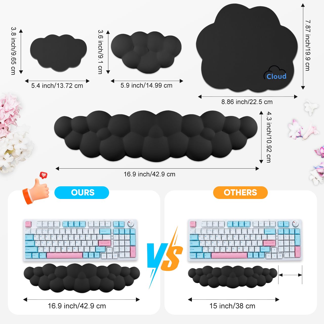Poggiapolsi per tastiera in pelle con memory foam, base antiscivolo in PU, nero