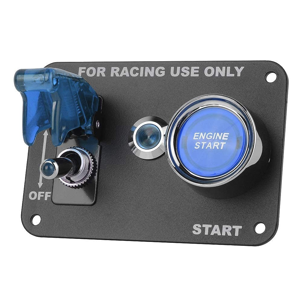 DC 12V Ignition Switch Panel 2 in 1 Car Engine Start Push Button,Jtron LED Toggle for Racing Car Blue and red (Blue)