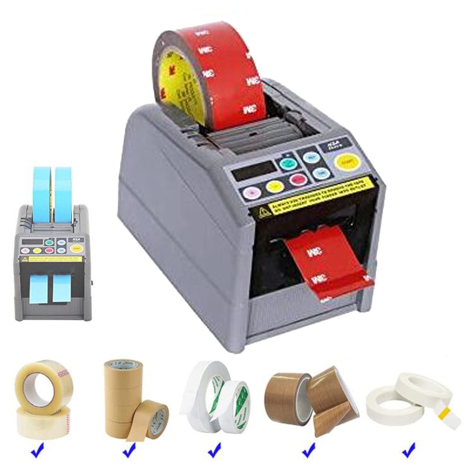 Cortador automático de cinta, corte doble Dispensador automático de cinta de alta precisión Fácil ajuste 2 modos de trabajo Longitud de corte duradera de 5-999 mm para oficina, ruedas de silicona (ru