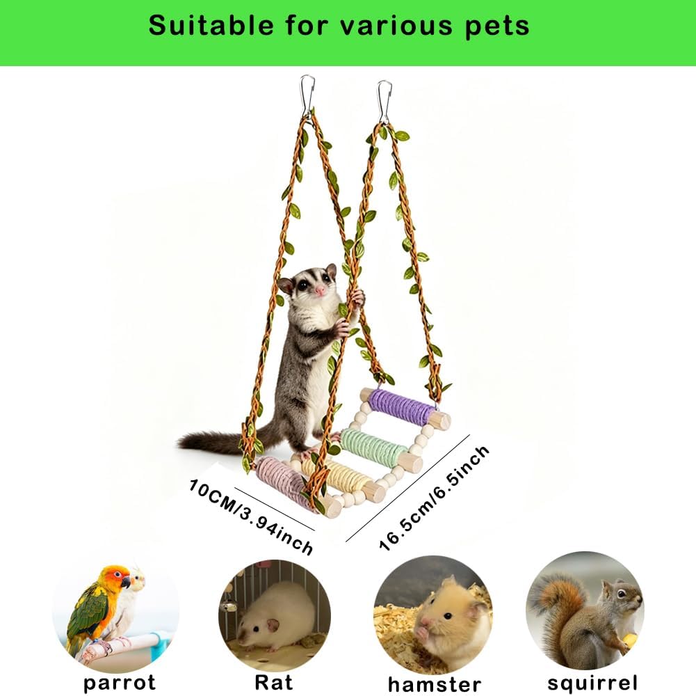Sugar Glider Swing Toys,Natural Wood Rat Enrichment Toys | Small Animal Climbing Toys for Birds Squirrel Hamster,Hanging Sugar Cage Accessories