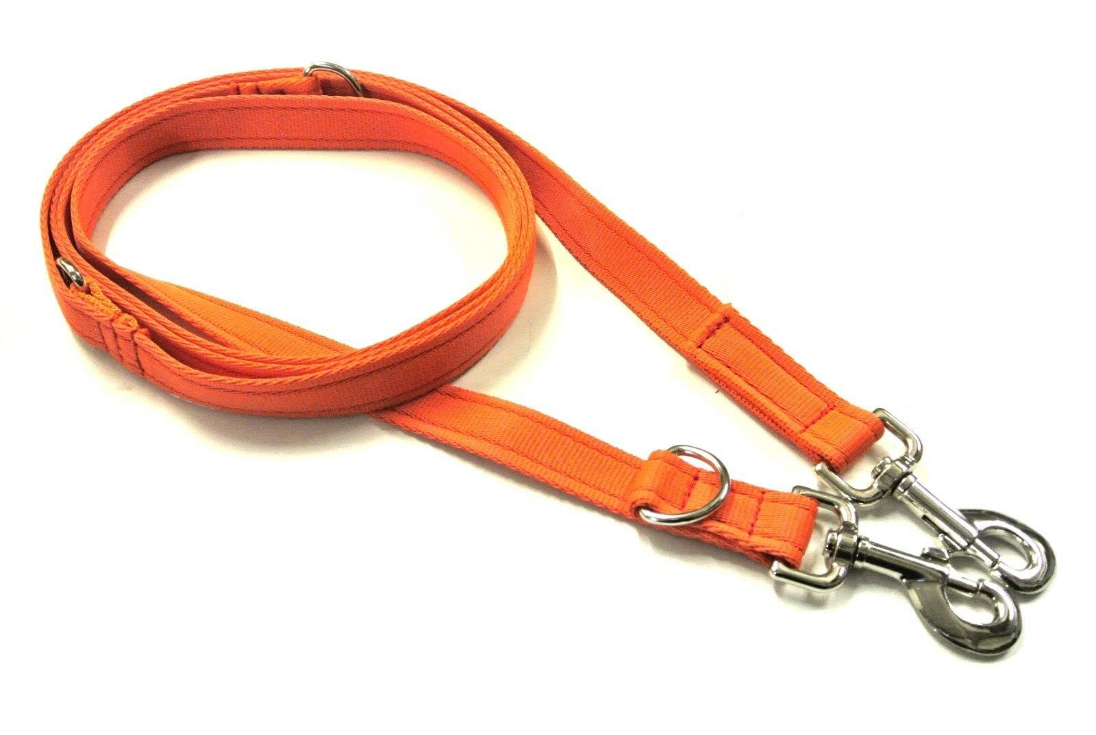 Police Style Dog Training Lead Double Ended 5ft (1.5 Metres Approx) Adjustable Leash Multi-Functional In Cushion Webbing (25mm, Orange) — image 1