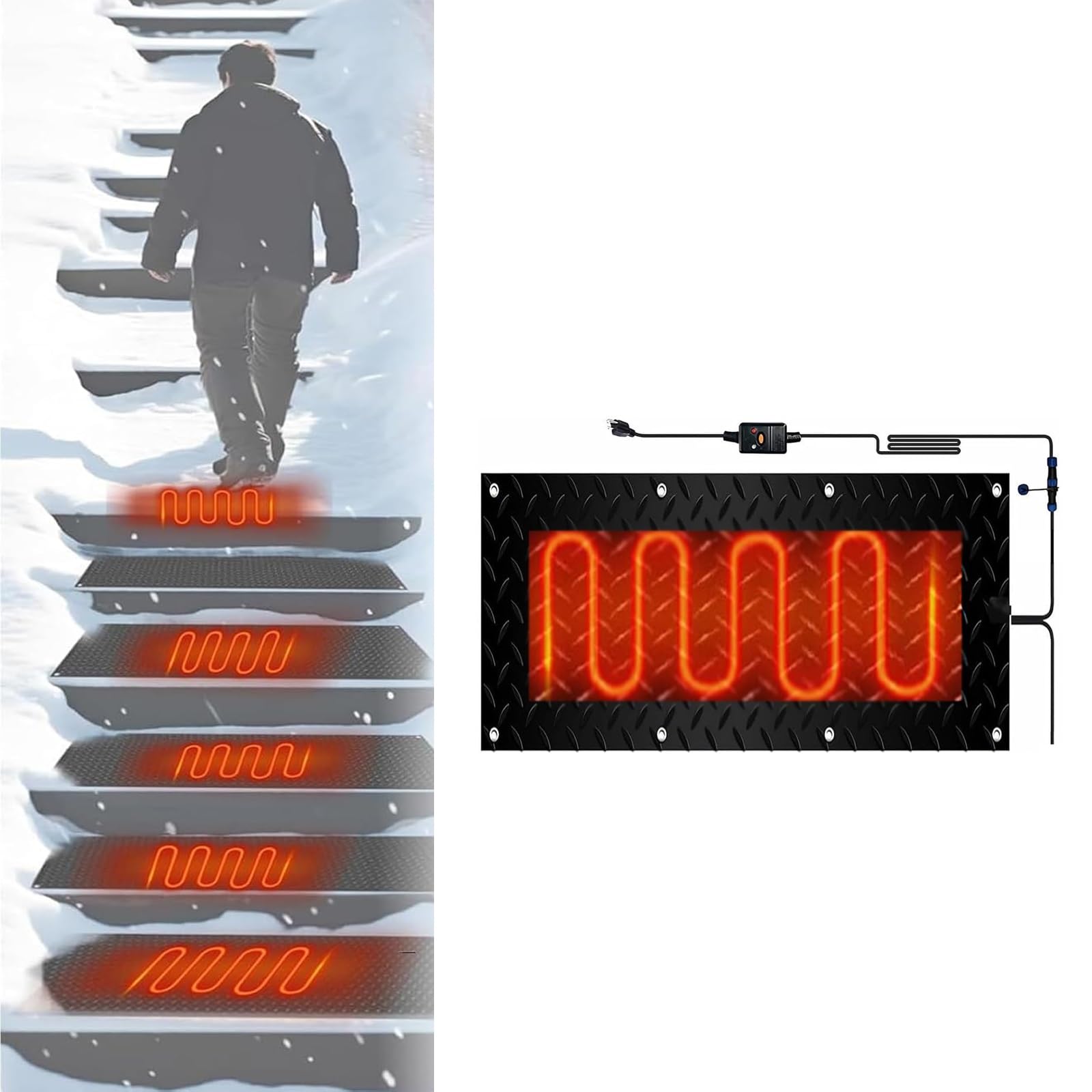 Tapis de sol en caoutchouc antidérapant pour éliminer la neige et la glace en hiver (30 x 120 cm x 1 pièce)