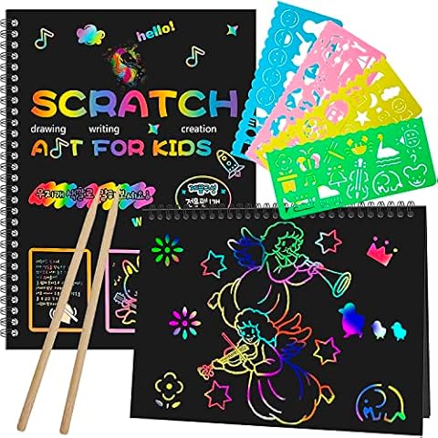 COOZI Premium Scratch Art Set for Kids - 2 Books + 2 Stencils Scratch Art Set for Children | Fun & Educational Colouring Drawing Sets for Children for 7-Year-Old Girls & Boys Cover