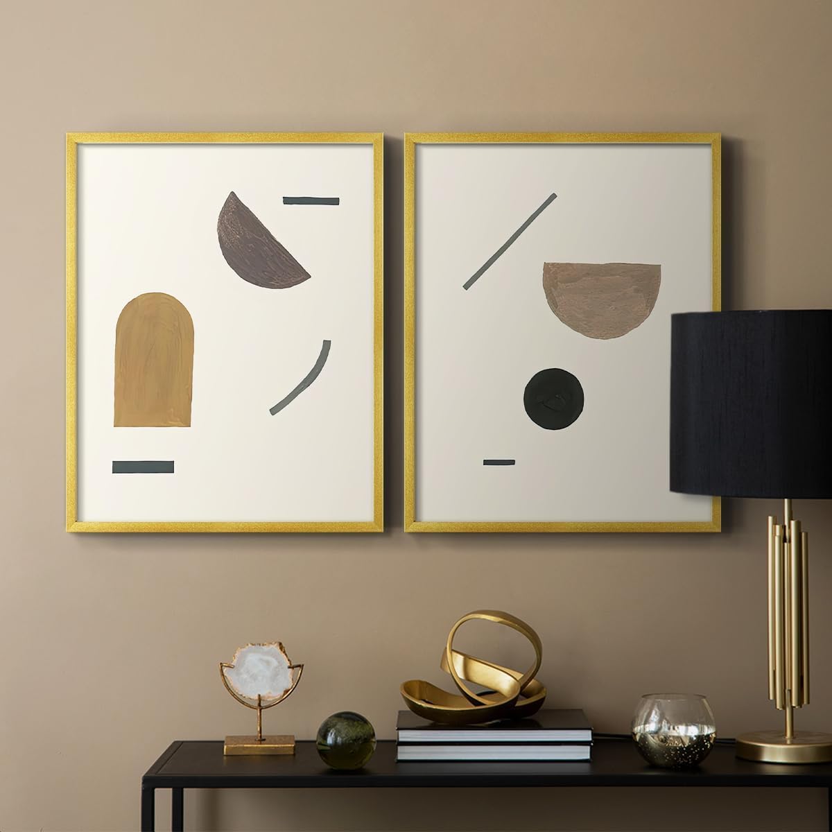 HIPWST Morden Gallery zestaw 2 wydruków i plakat Abstrakcyjna sztuka ścienna połączone geometryczne kształty dekoracje ścienne (30x45cmx2/InternalFrame)