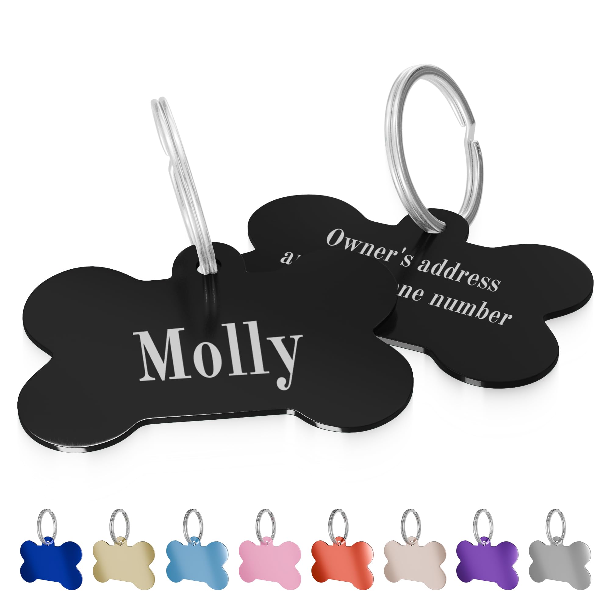 Charmify Dog Tags for Pets Engraved UK Prime – Personalised Bone Name Tag for Dogs | Custom Deep Engraved Pet ID Tag with Phone, Name & Address | Durable Dog Collar Tag, Made in UK (Black, L) — image 1