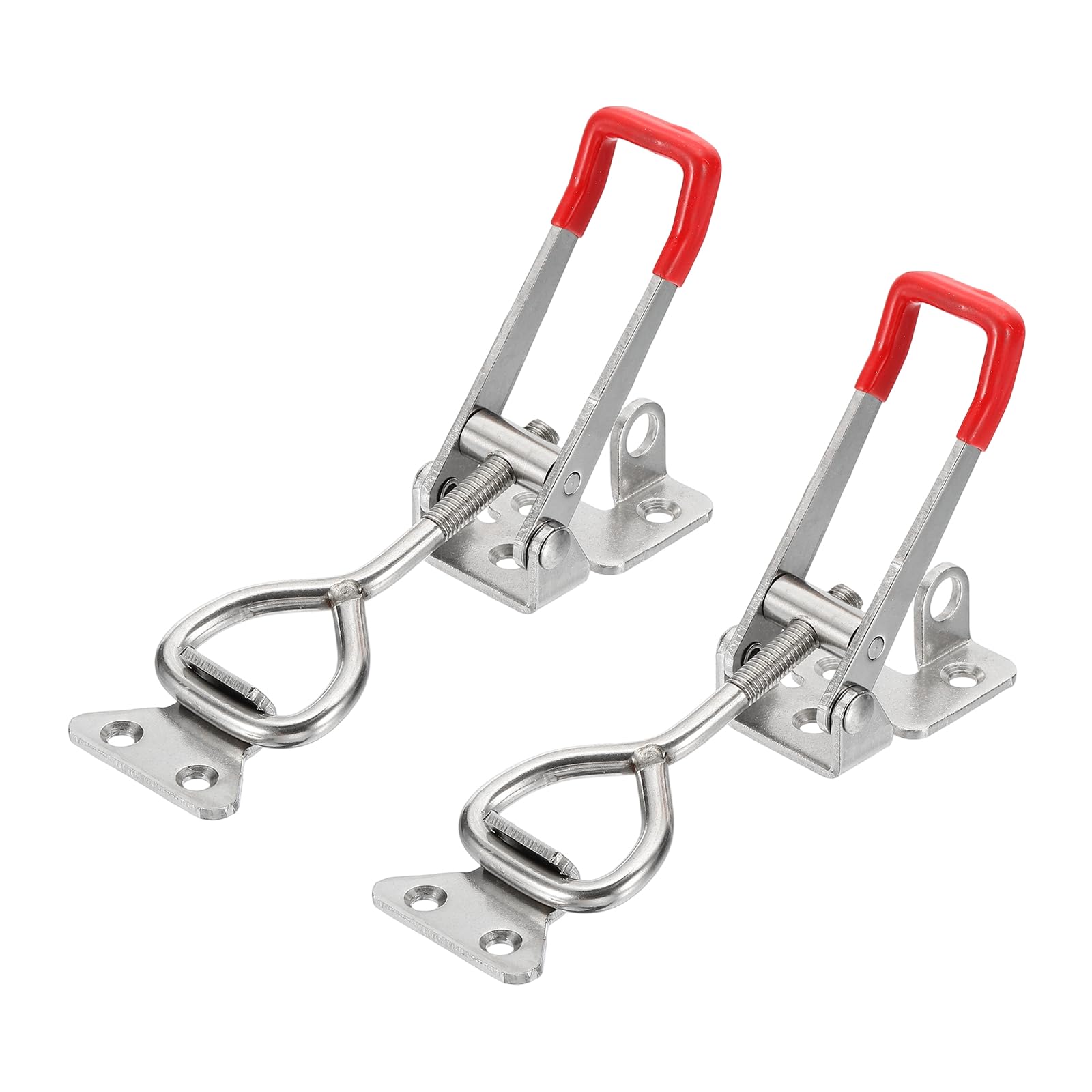 sourcing map 2pcs Adjustable Toggle Clamp M8 x 38mm 770lbs Holding Capacity 4003 Style Quick Release Pull Latches Clamps Hasp with Lock Hole for Smoker Lid Jig Tool Box Case, Silver Red