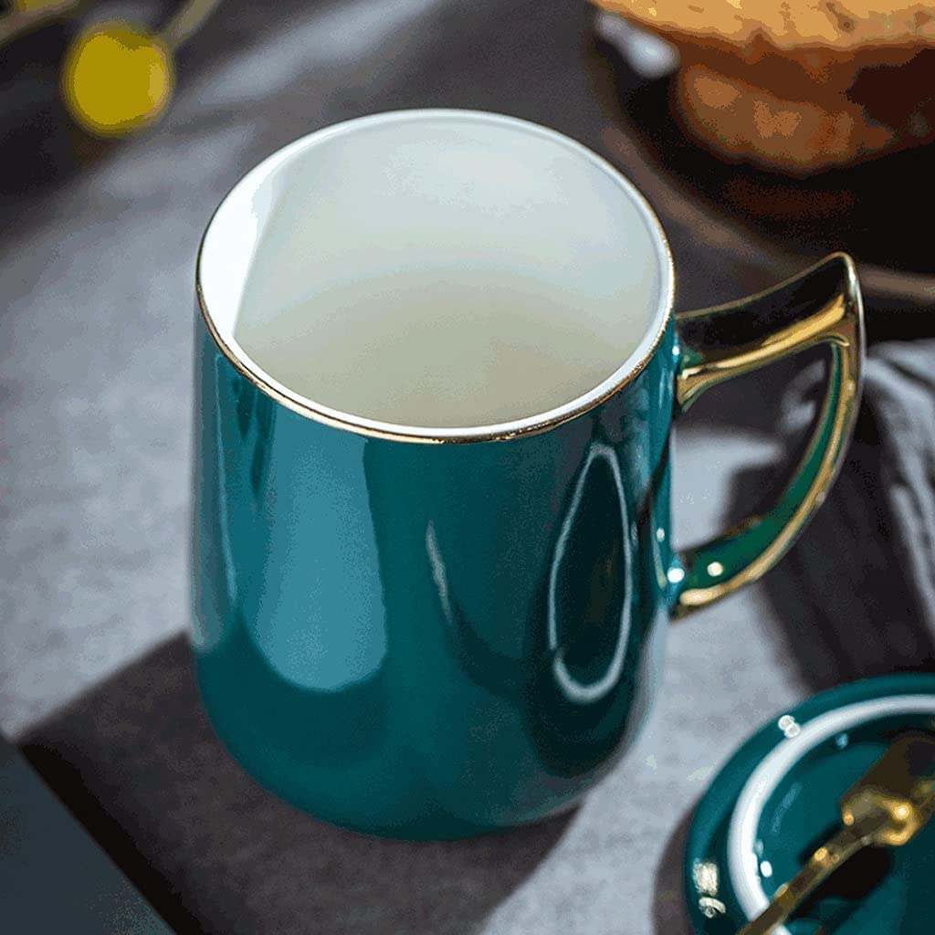 Kubek Na Kawę Kubek Na Prezent Kubek Na Kawę Prosty Kubek Na Kawę Klasyczny Zestaw Kubków Ceramicznych Z Łyżeczką I Pokrywką Złoty Malowany Kubek Na Kawę Do Zimnych/Gorąc（Pink）