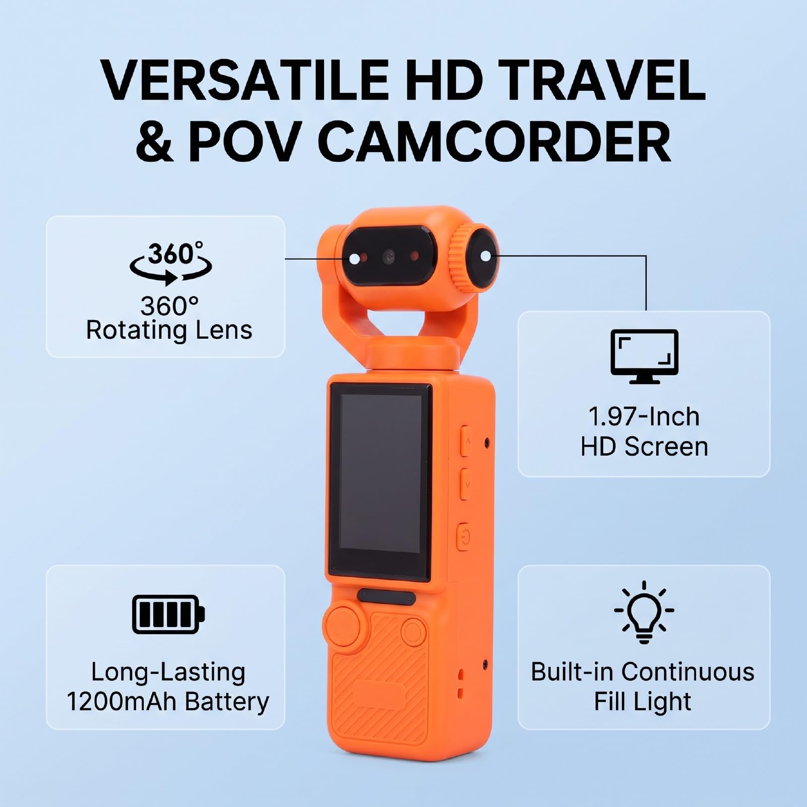 ASHATA Videocamera Sportiva Azione Rotazione 360°, Obiettivo Pivotante HD