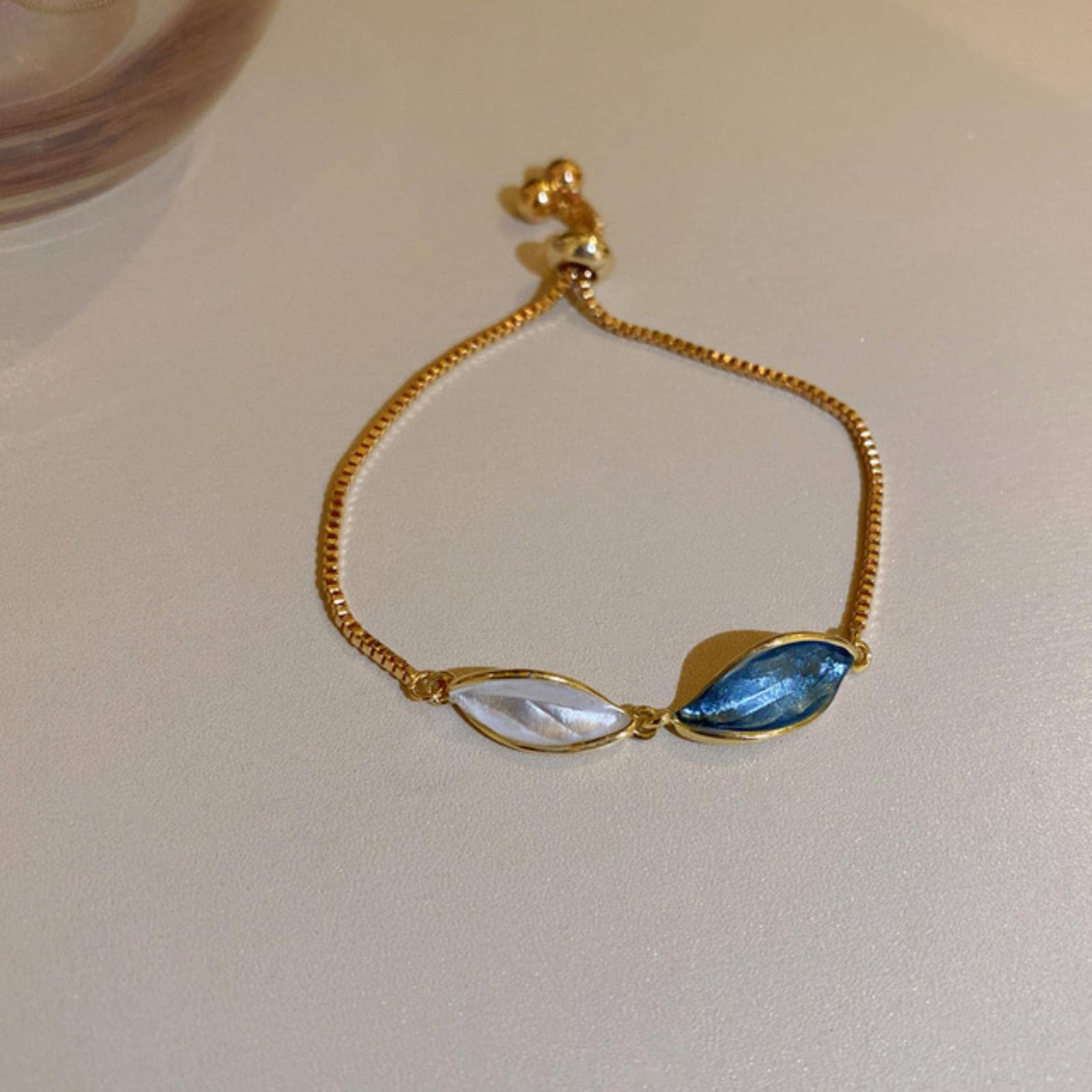 MOOCO MORNINGBlue Green Color Crystal Charm Bracelets for Women Gold Color Beaded Chain Double Layered Adjustable Bracelet Accessories