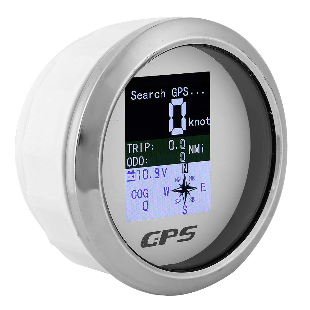 Tachimetro Digitale GPS Nautico, 85mm, Display LCD Impermeabile IP67, Acciaio Inossidabile, Quadrante Bianco, per Ingegneria