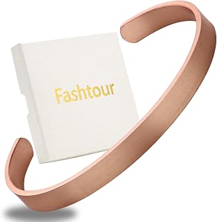 FASHTOUR Pure Copper Bracelet for Men & Women - 100% Solid Raw Uncoated Handmade Hammered Tibetan Cuff Bangle