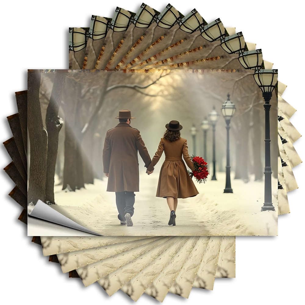 Decals Small Bedroom Decorations Waterproof - A Couple Walks Hand in Hand On A Snowy Path Tumbler Self Adhesive Decal for Teacher Use(6X9CM)