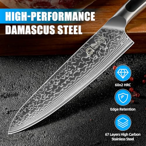 Image of Sunnecko Damascus Kitchen Knife Set 3 Piece, Sharp Chef Knife Set Professional Kitchen Knives Sets Full Tang with Gift Box