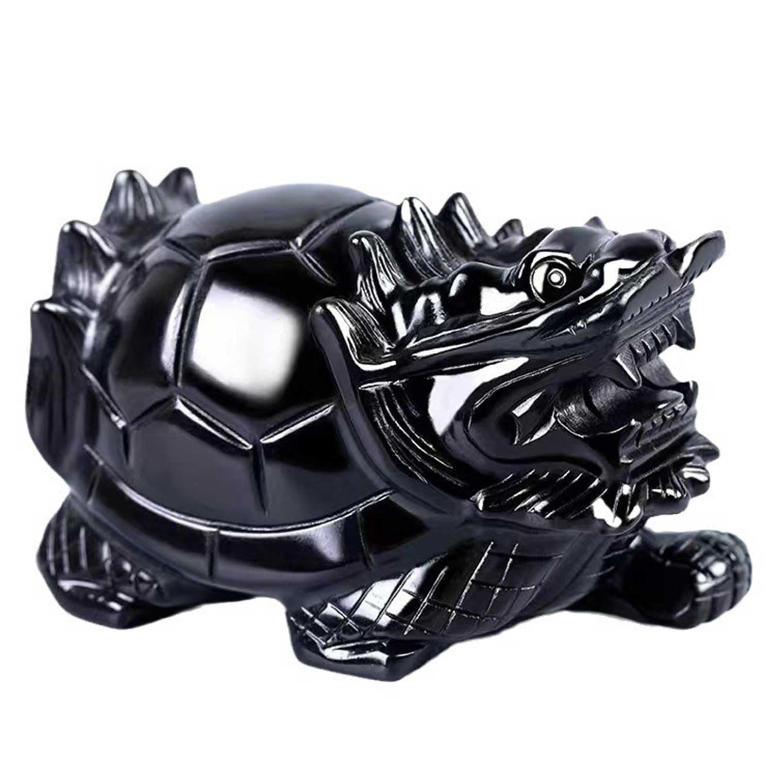 DECORN Natural Black Obsidian Dragon Turtle Statue Crystal Figurine