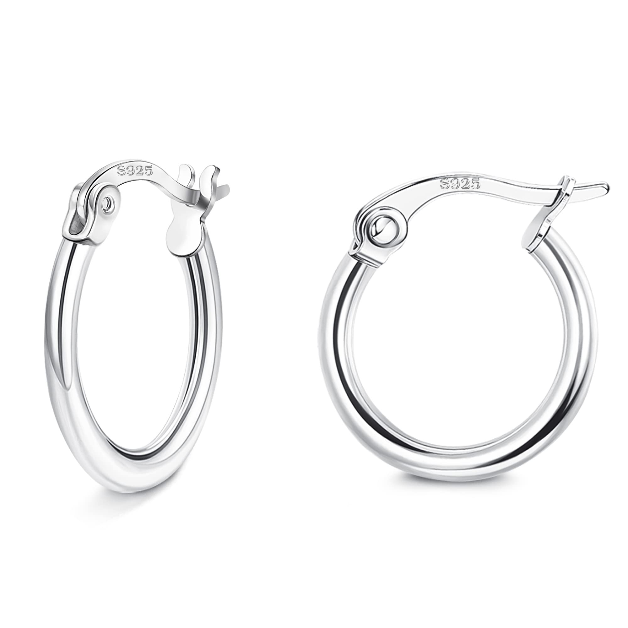 JeweBella Pendientes Aro Mujer Plata de Ley 925 Pequeños Pendientes de Aro de Plata Pendientes Hipoalergenicos Pendientes Niña Plata de Ley Pendiente Aro Hombre Mujer Diámetro 14/16/18mm