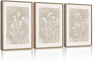 KUVIOKE Boho Botanical Flower Framed Wall Art Farmhouse Vintage Floral W...