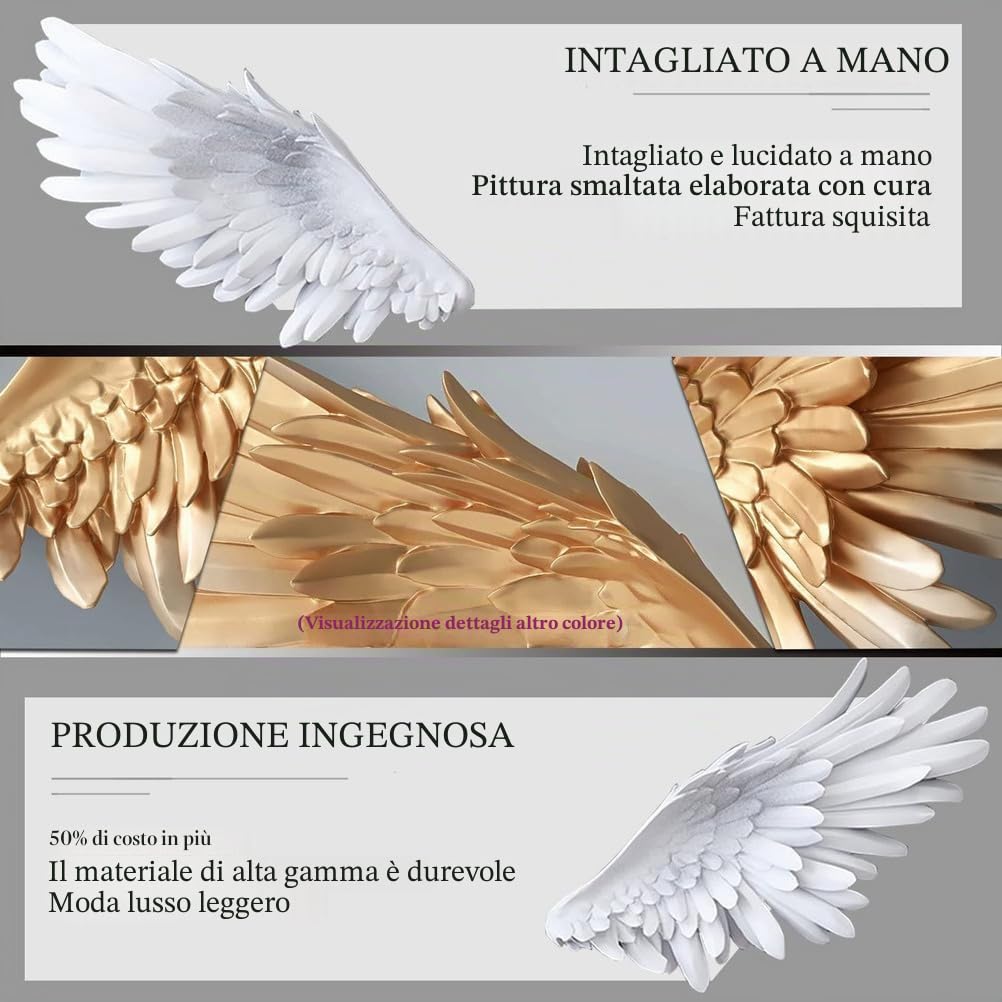Decorazione da parete con ali d'angelo - Grande scultura murale 3D in FRP con ali d'angelo per soggiorno, camera da letto e decorazione alberghiera