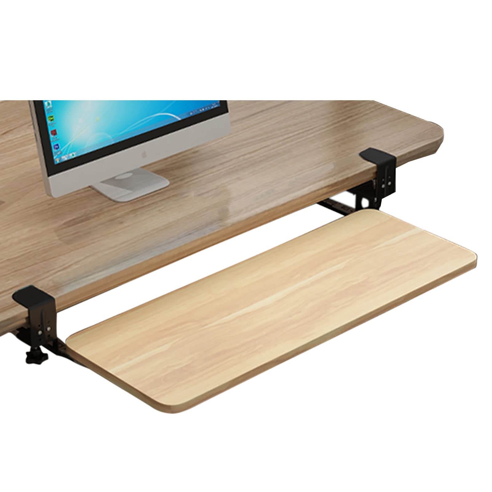 CVJdfhRE desk extender， Wooden Keyboard Tray Sliding Under Desk, 25Kg Load, Pull Out Shelf, Computer Arm Support Wrist Rest(Walnut,75x25cm(30x10Inch))