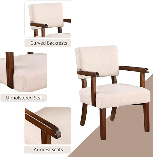 Miniatura 4 de HMFULE Juego de 2 sillas decorativas de mediados de siglo de 24.25 pulgadas con mesa redonda de madera, silla moderna de tela para sala de estar,