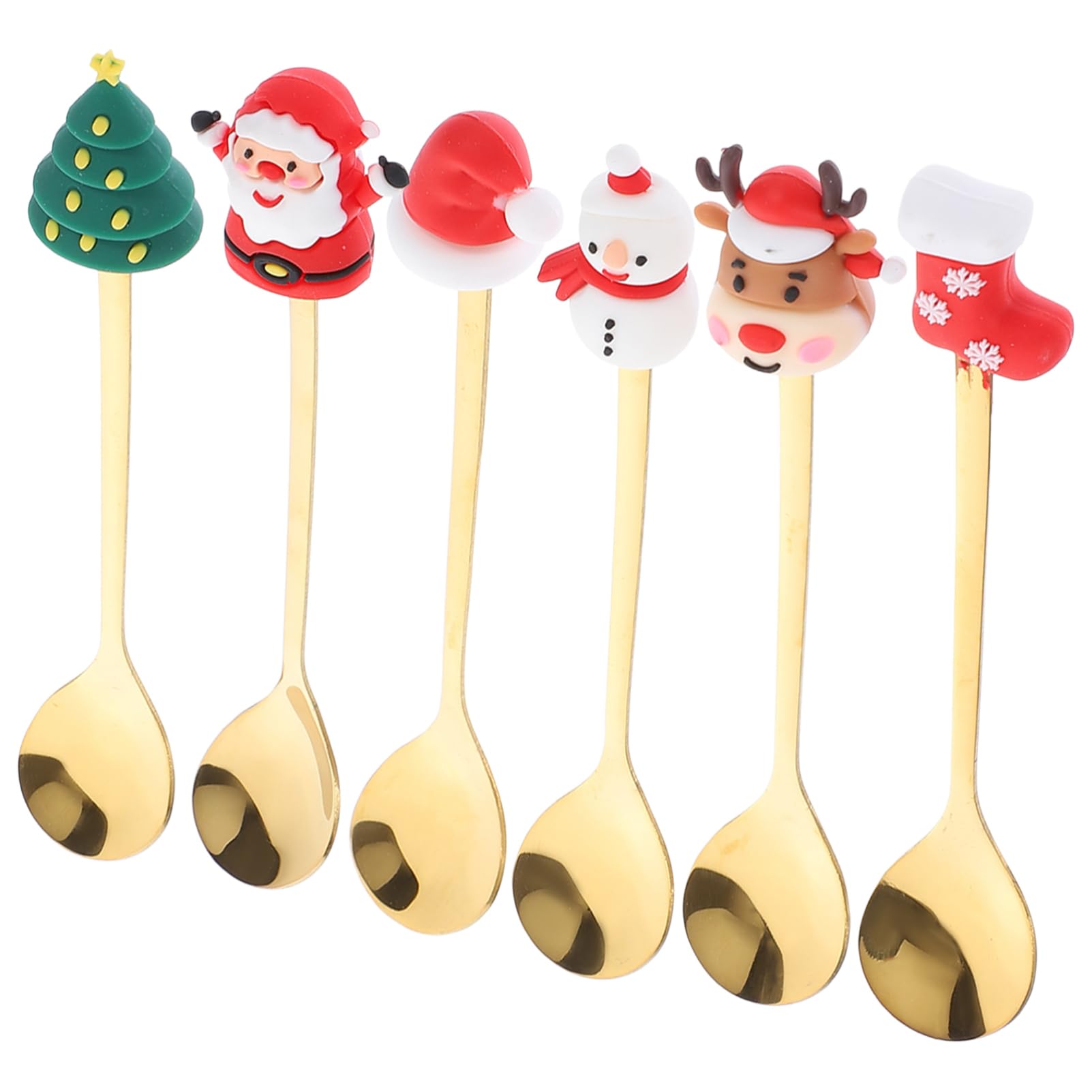 NAMOARLY 6pcs Christmas Spoon Set Dessert Spoons Mixing Spoons Christmas Spoons Coffee Stirring Spoons Dessert Taste Spoons Kit Reindeer Spoon Christmas Spoons Golden Stainless Steel