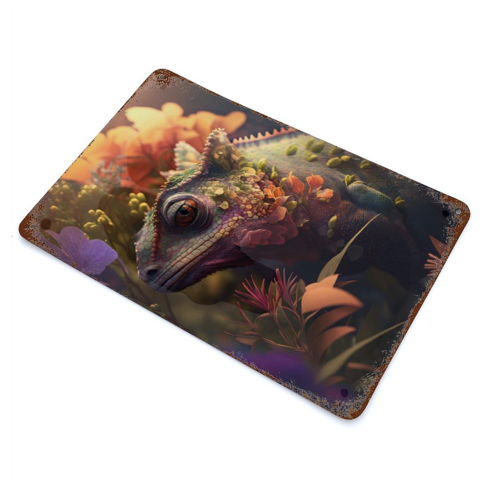 Garage Style Fantasy Chameleon Rust Effect Tin Sign 11.8"x7.9", Vintage Wall Decor for Bar And Workshop