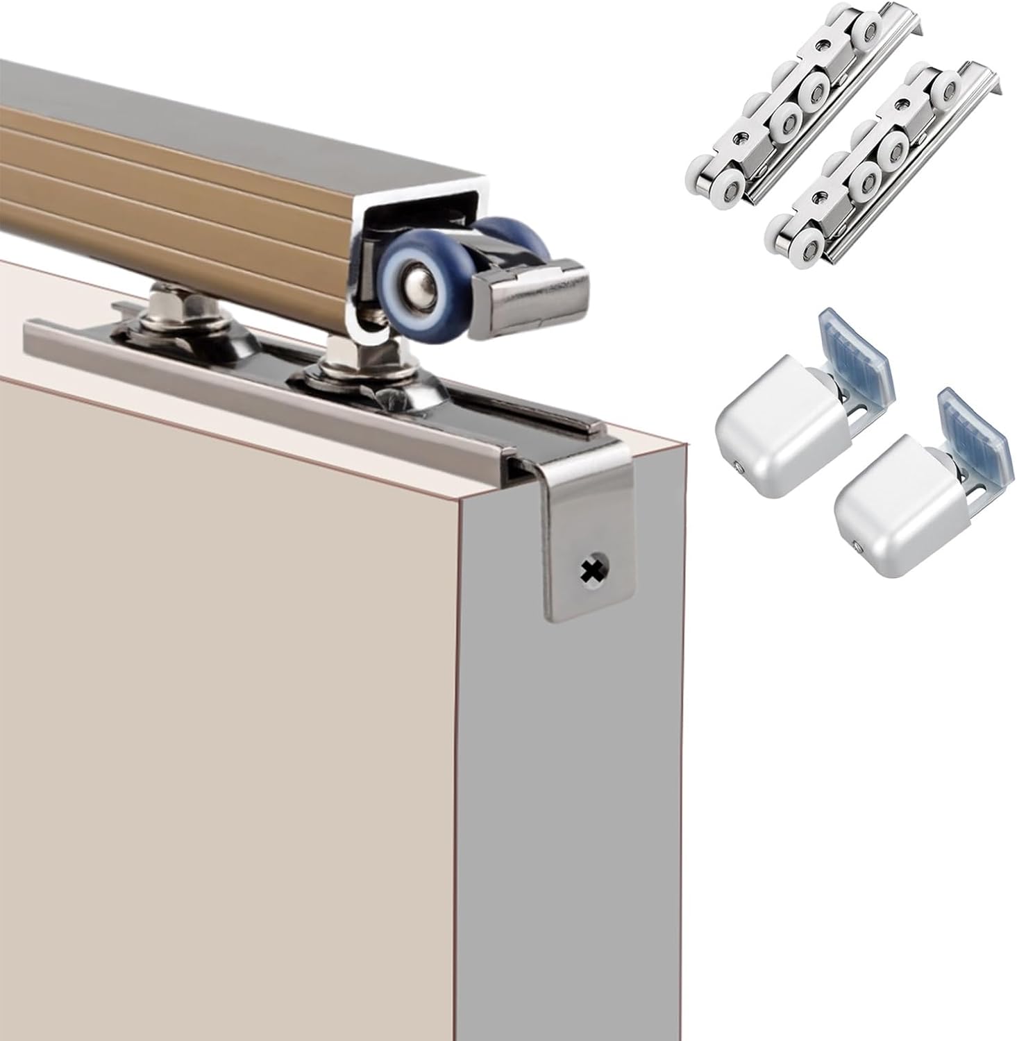 Single/Double Slide Door Hardware Kit,Heavy Duty Sliding Shed Door Hardware Kit with L-Brackets,8-Wheels Rolling Sliding Barn Wood Door Hardware Closet Kit