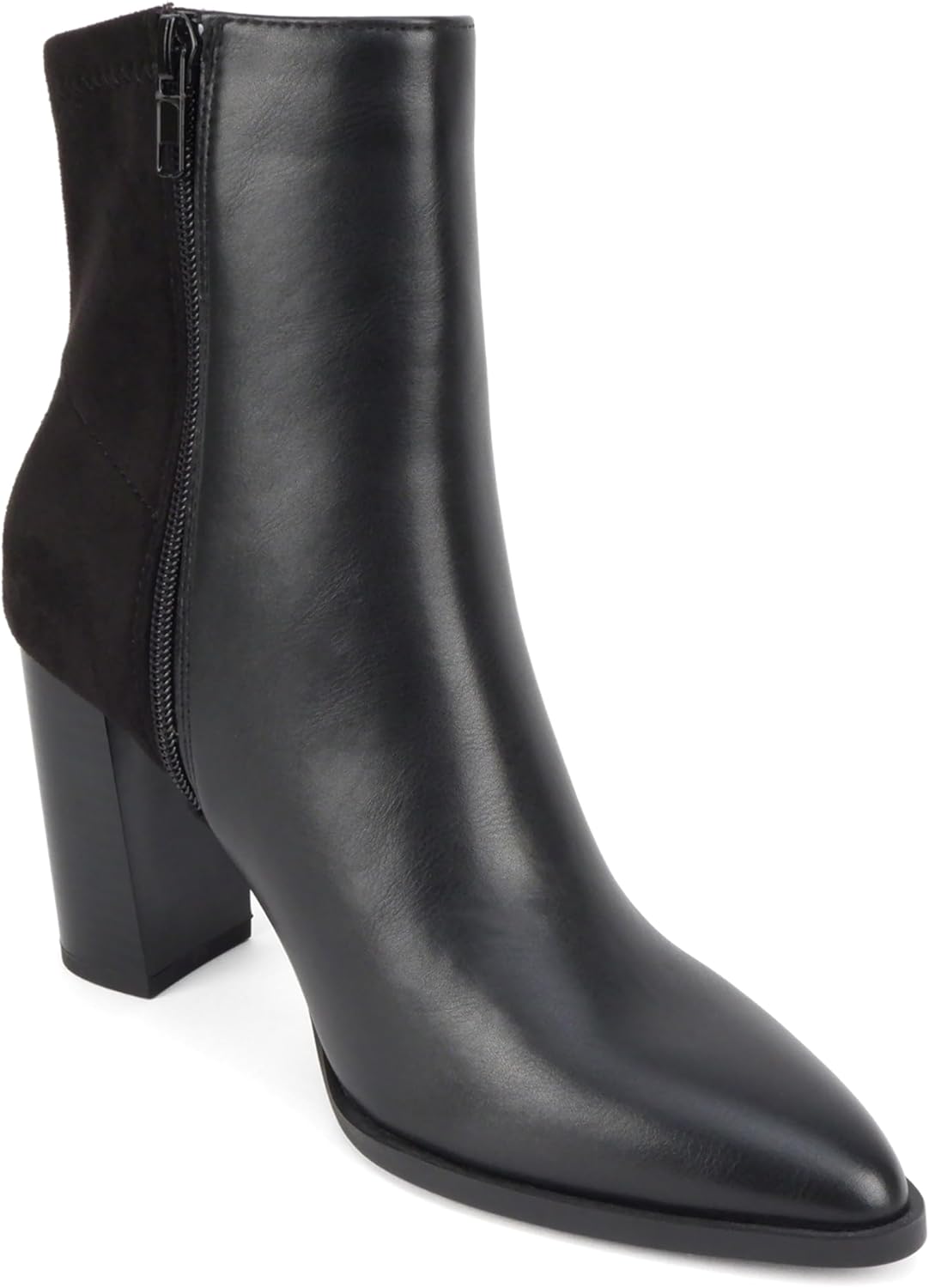 Soda “Mover” ~ Women Pointed Toe Two-Tone Medium Heel Ankle Boot with Side Zipper