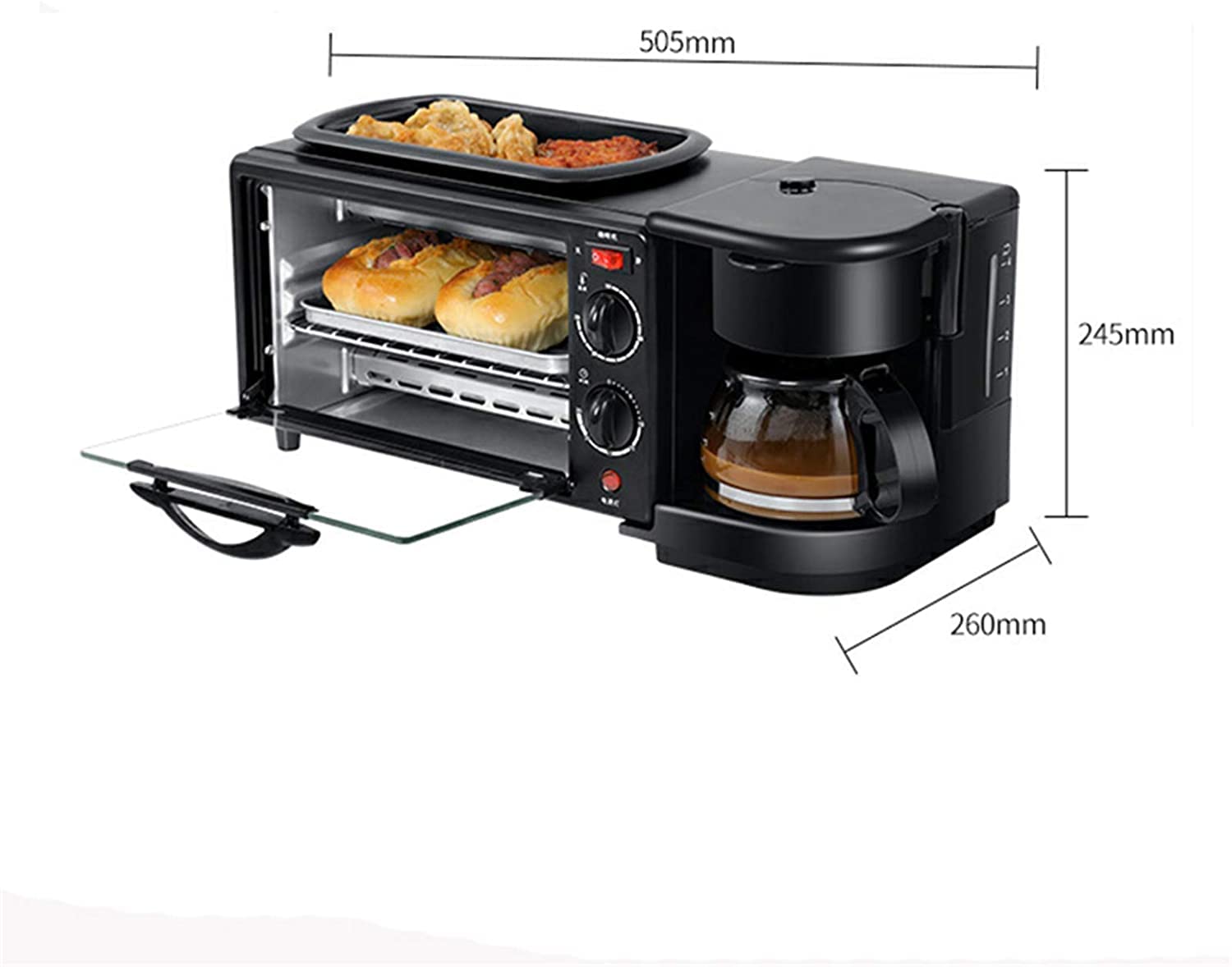 Forno Premium Convezione Fornello alogeno Fornello Caffettiera Teppanyaki Maker Multifunzione 3 in 1 Facile da Pulire Ideale per arrostire, cuocere al Forno Utile