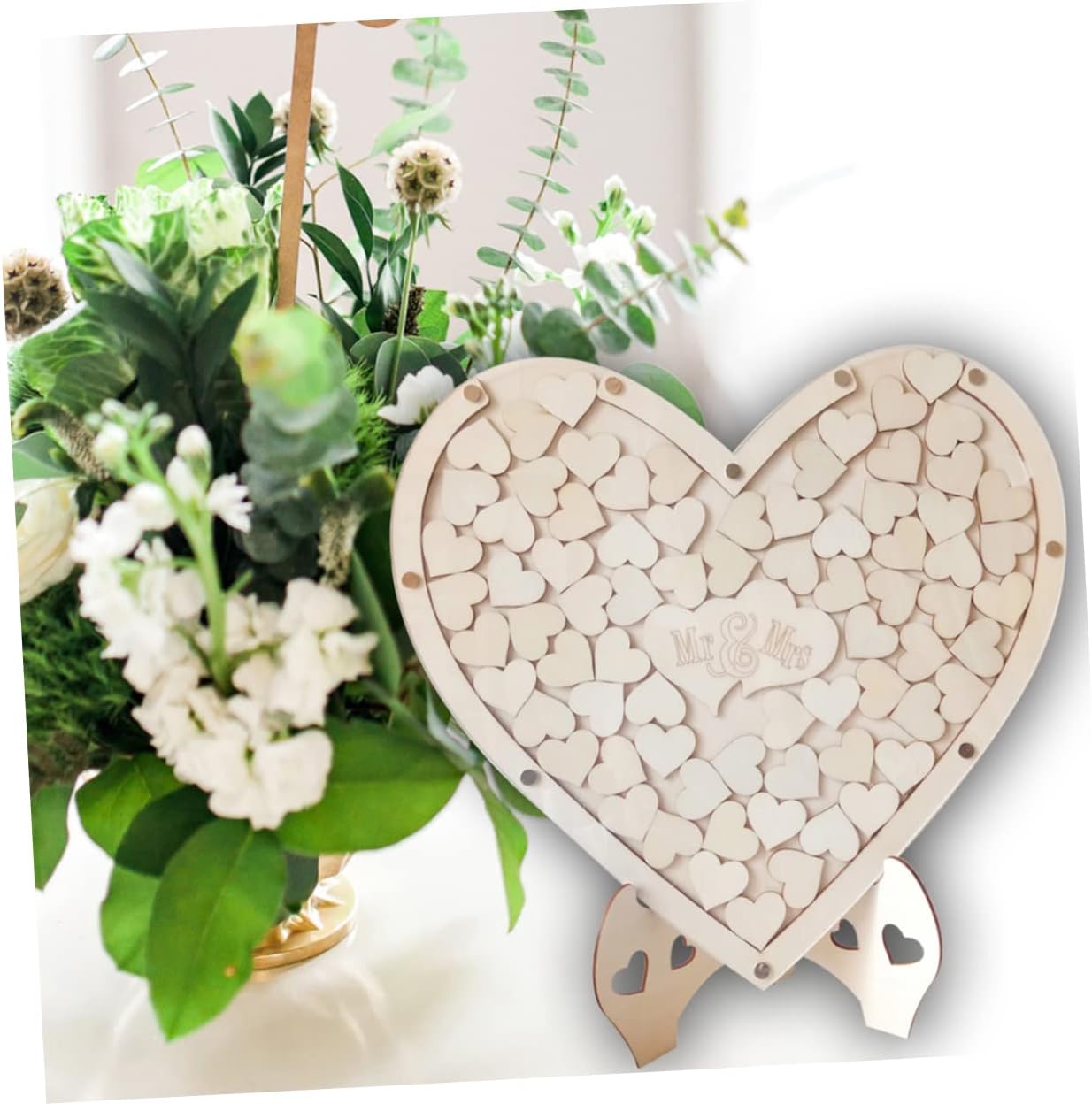 Wedding Guest Book Sign-in Desk 75pcs Heart Shape Wood Chips DIY Wedding Decor for Anniversary