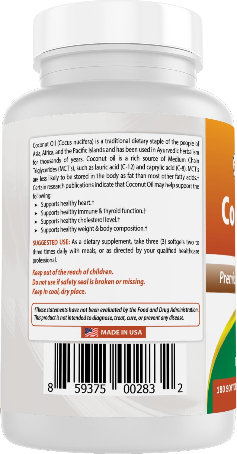 Best Naturals Extra Virgin Coconut Oil 1000 mg Softgel, 180 Count by Best Naturals