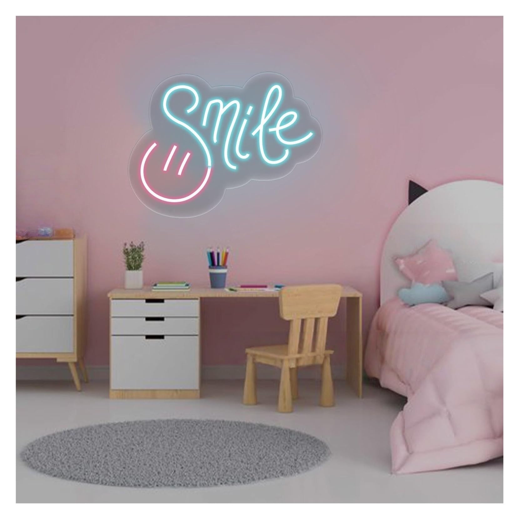 RONGCH Hanging Art Signs Smile Neon Sign,Suitable for Bedroom, Dorm, Office Wall Decor with Dimmable 21cmx30cm(C)