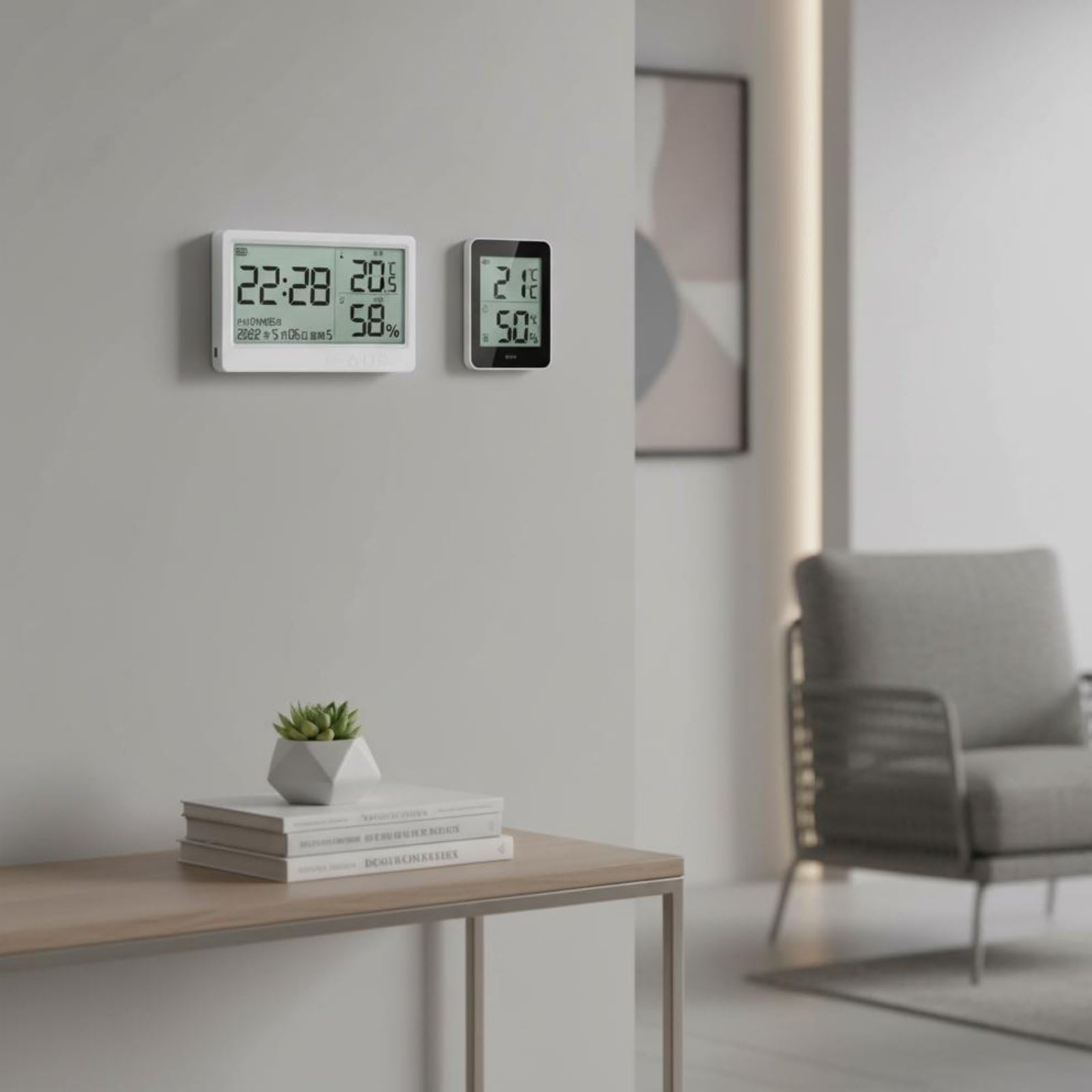 Thermomètre Numérique Hygromètre Horloge Calendrier Données Instantanées Rétroéclairage en Indicateur Humide Convient à Salon Chambre Bureau, color to 2