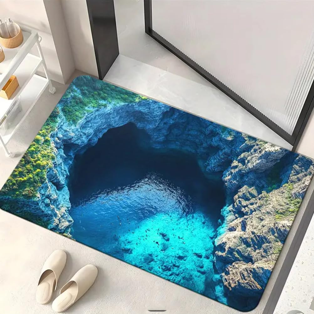JUXDZISHW Front Door Mat Outside Entrance, Brick Bottomless Hole Area Rug for Living Room 3D Trap Optical Visual Illusion Rugs Playroom Floor Carpet Mat Non-Slip,O,60 * 90cm