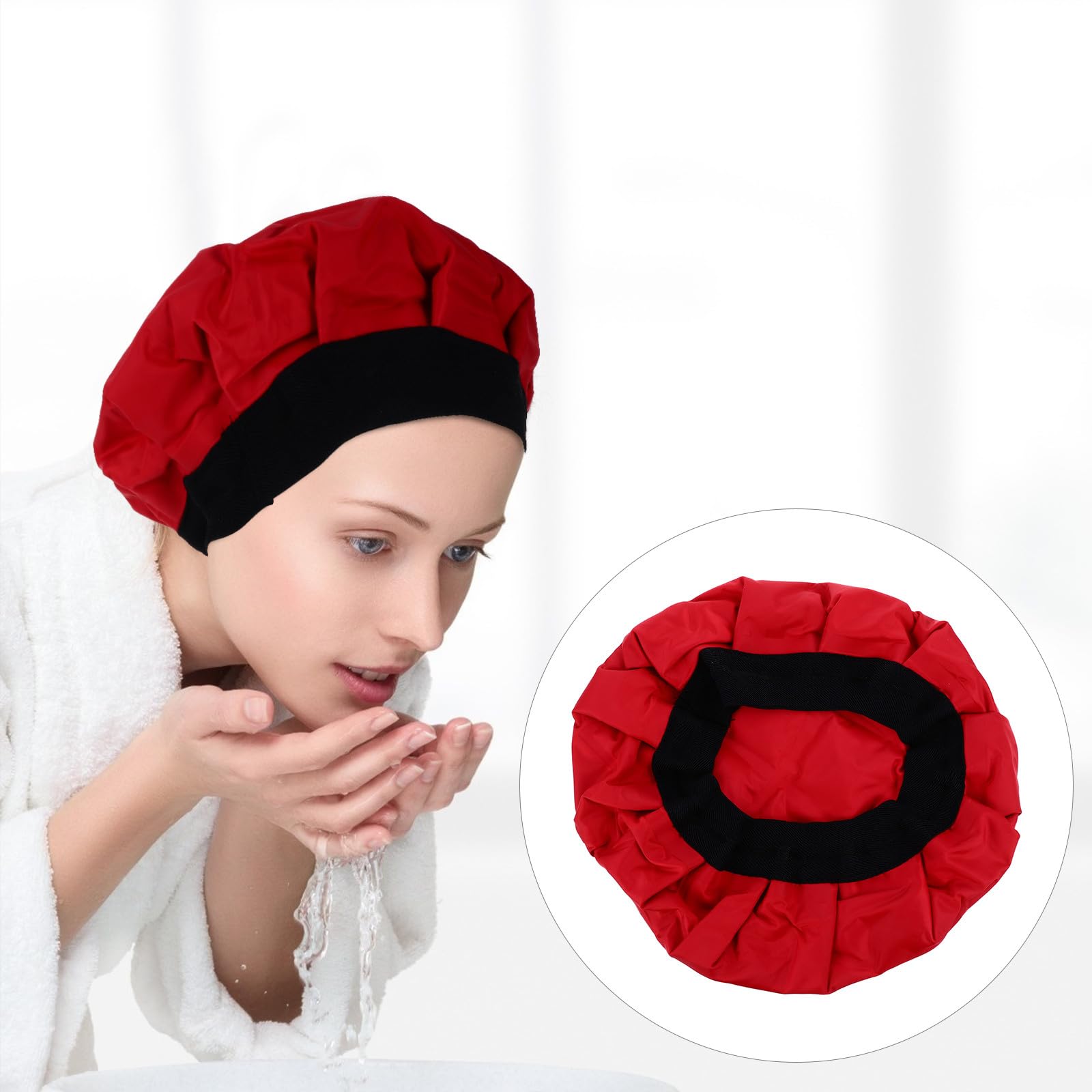 Gorro Térmico para Cabello Gel de Acondicionamiento Profundo, Reutilizable sin Cables, Calentable en Microondas, Color Rojo, para Cuidado y Terapia Capilar en Casa