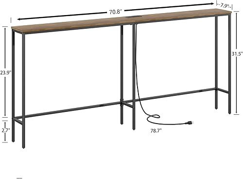 Miniatura 2 de SONGXIN Mesa consola de 63 pulgadas con toma de corriente, moderna y estrecha mesa de sofá larga detrás del sofá, mesa de entrada delgada con marco